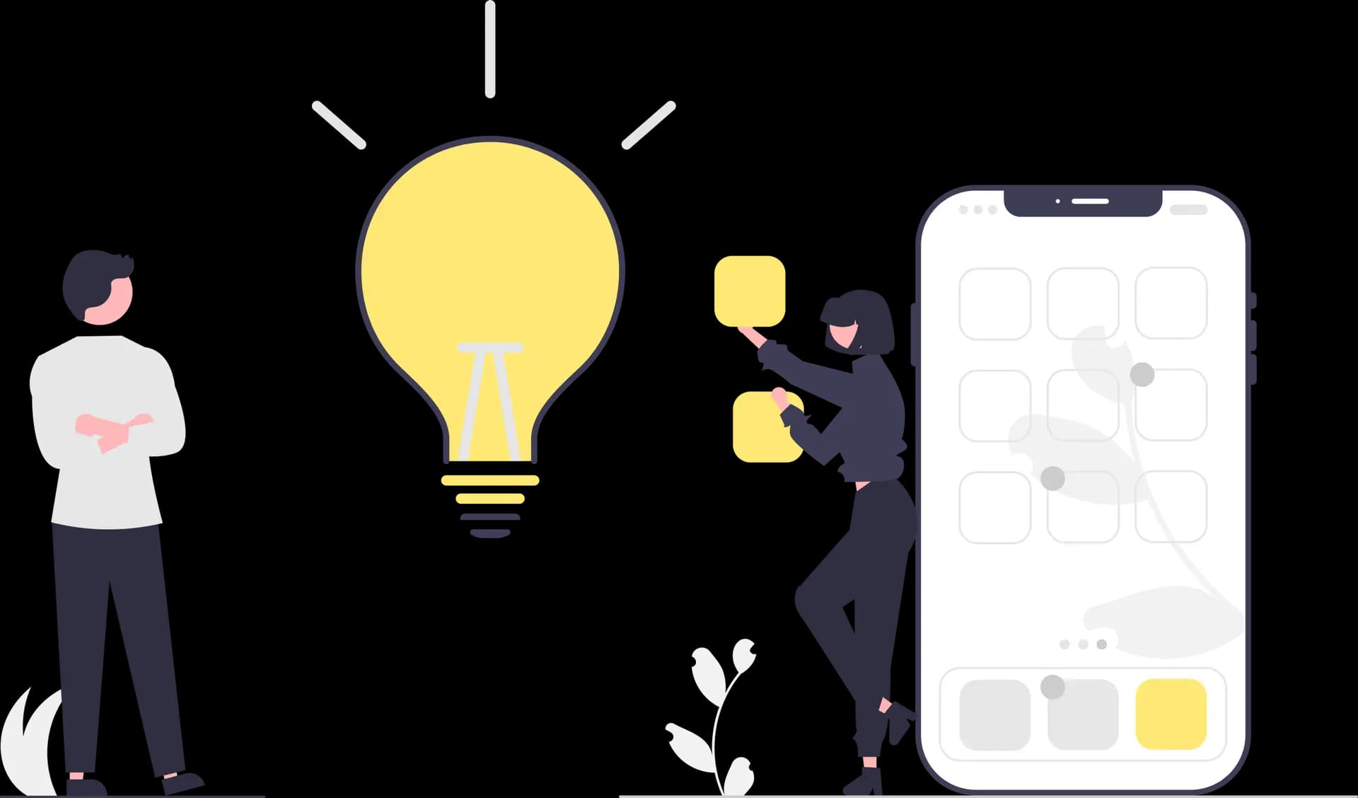 Turning bright ideas into powerful mobile apps, represented by a glowing light bulb